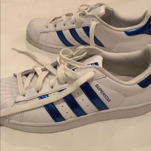 Adidas Superstar Metallic blue shell toe sneakers